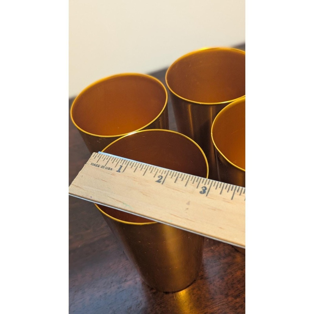 4 Vintage Bascal Aluminum Cups Tumblers Metallic Gold MCM Retro Italy 4.5" - Picture 6 of 6